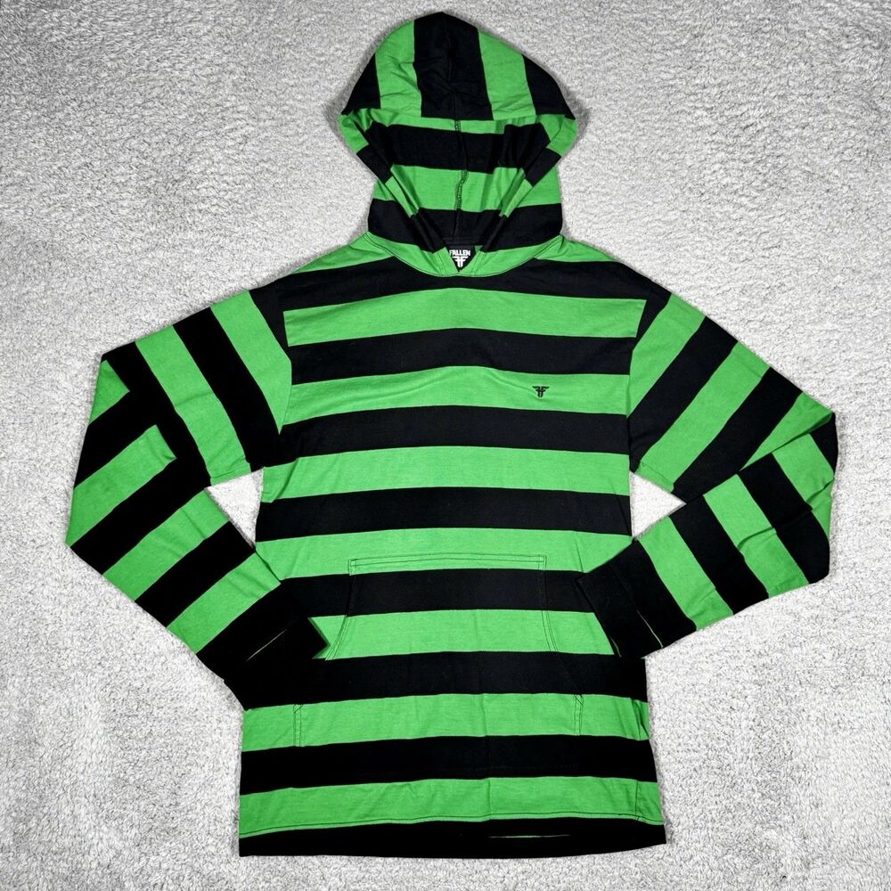 GRAIL Vintage Fallen Apparel Green Striped Jamie Thomas Skater Hoodie Size Large